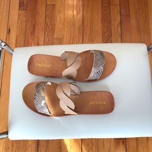 New Animal Print Braided Slide Sandals, Size 7, Women's Flats, Neutral